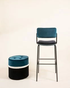 Double Jeu Bar Chair - / H 76 Cm - Padded - Maison Sarah Lavoine -Coffee Tables Sales Shop bar chair double jeu sarah blue black madeindesign 328764 product800