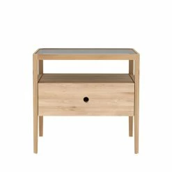 Spindle Bedside Table - / Solid Oak & Glass - 1 Drawer - Ethnicraft
