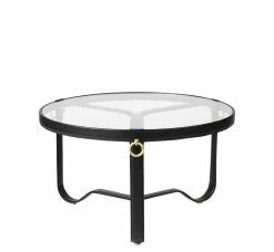 Adnet Coffee Table - / Ø 70 Cm - Leather & Glass - Gubi