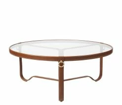 Adnet Coffee Table - / Ø 100 Cm - Leather & Glass - Gubi