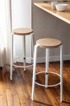 Big Lou High Stool - / H 76 Cm - Steel & Oak - TIPTOE -Coffee Tables Sales Shop high stool big lou cloud white madeindesign 324216 product800