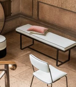 Gaspard Dandy Padded Bench - / Cotton & Linen - L 140 Cm - Maison Sarah Lavoine -Coffee Tables Sales Shop padded bench gaspard dandy black speckled ecru cotton linen madeindesign 379771 product800