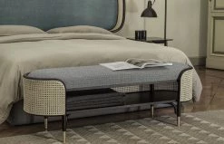 Mos Padded Bench - / L 136 Cm - Caning & Wood - Wiener GTV Design -Coffee Tables Sales Shop padded bench mos grey cushion black natural madeindesign 372587 product800