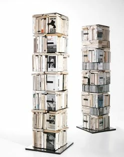 Ptolomeo Rotating Bookshelf - 4 Sides - Vertical Storage - Opinion Ciatti -Coffee Tables Sales Shop rotating bookshelf ptolomeo white h 110 cm madeindesign 50421 product800